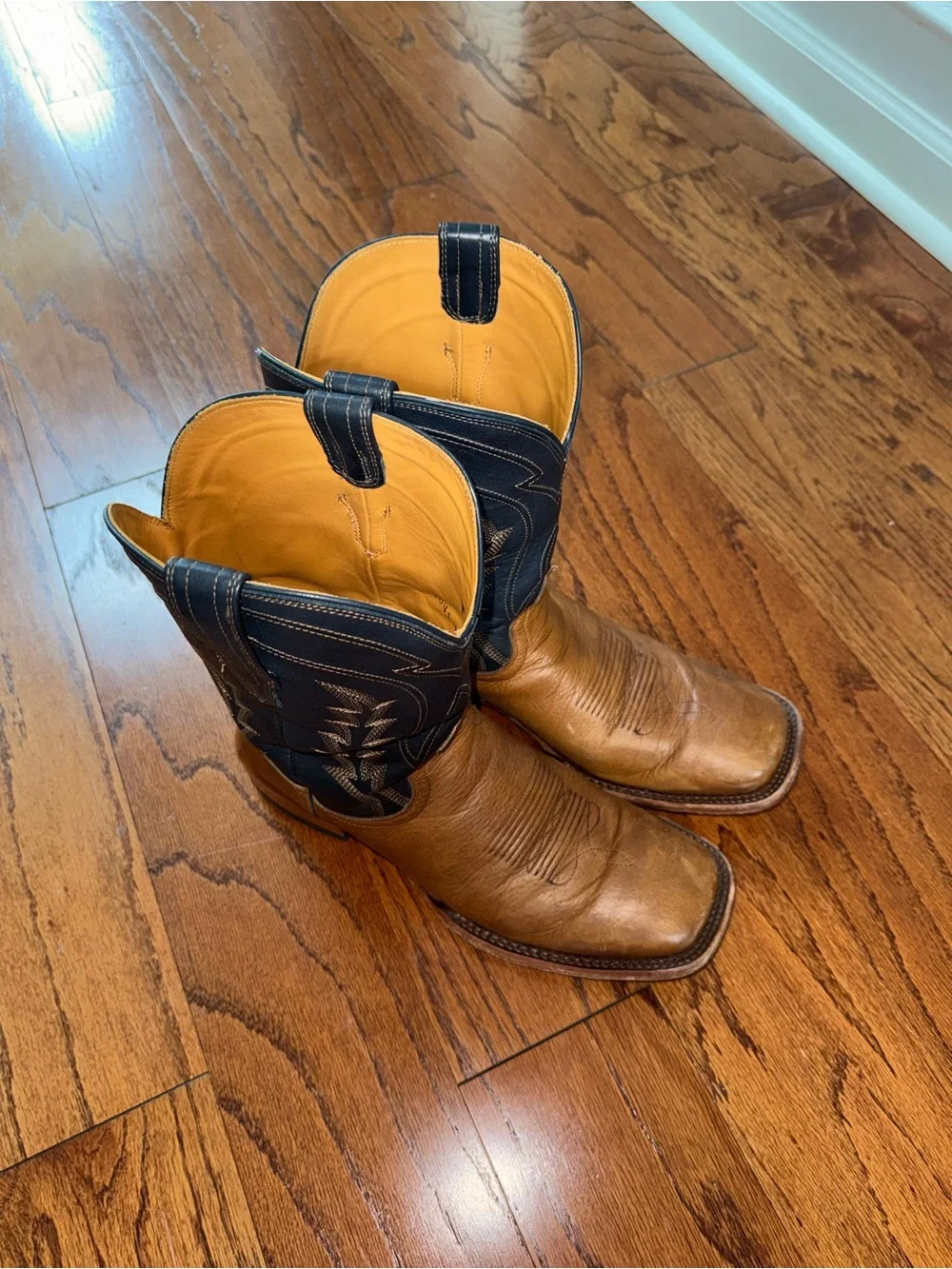 Tecovas The Doc Two-Tone Leather Western Boots — Brown & Navy